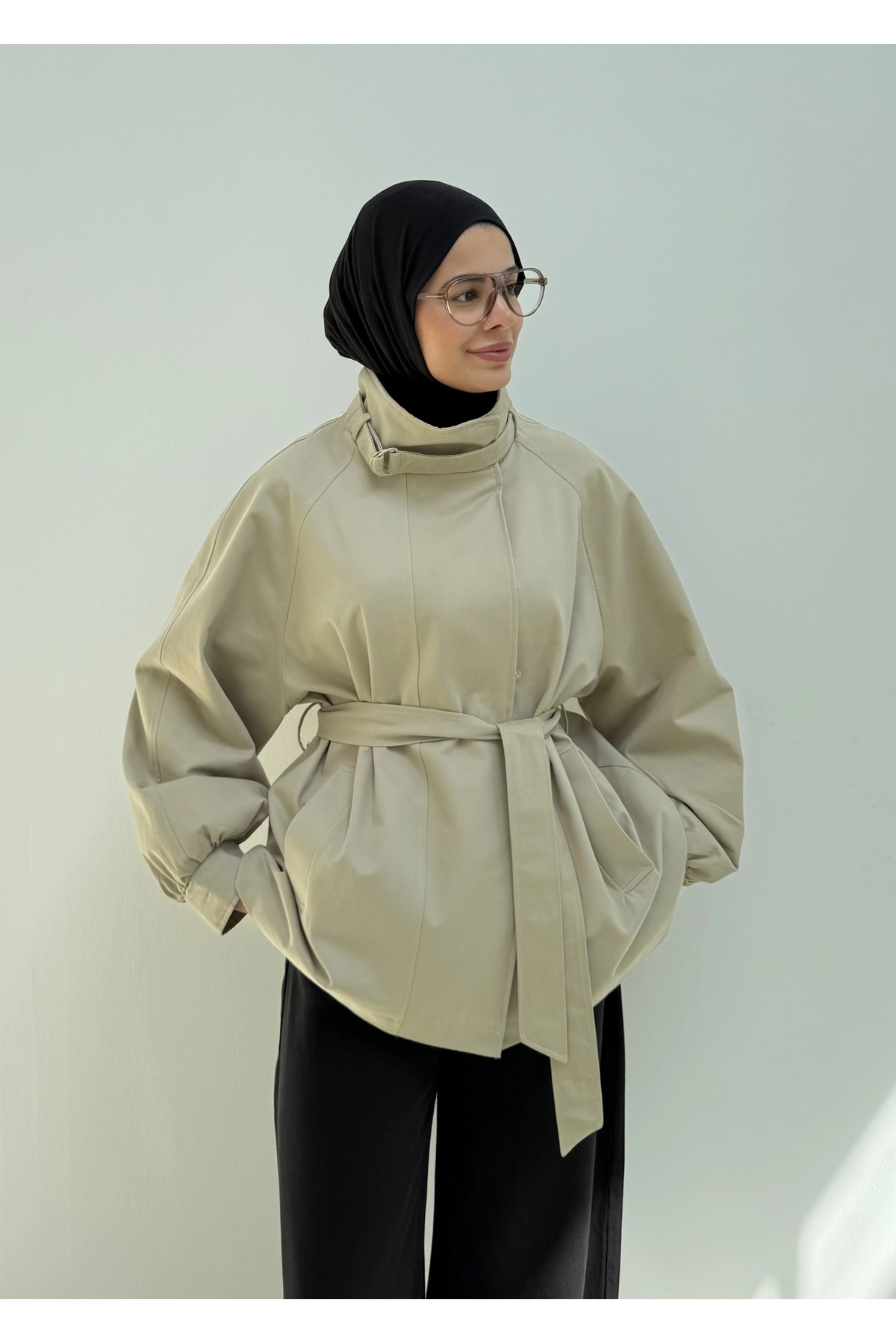 MODA AKSA 7757 WİA KŞKLI DİK YAKA TRENÇ TAŞ görsel 4