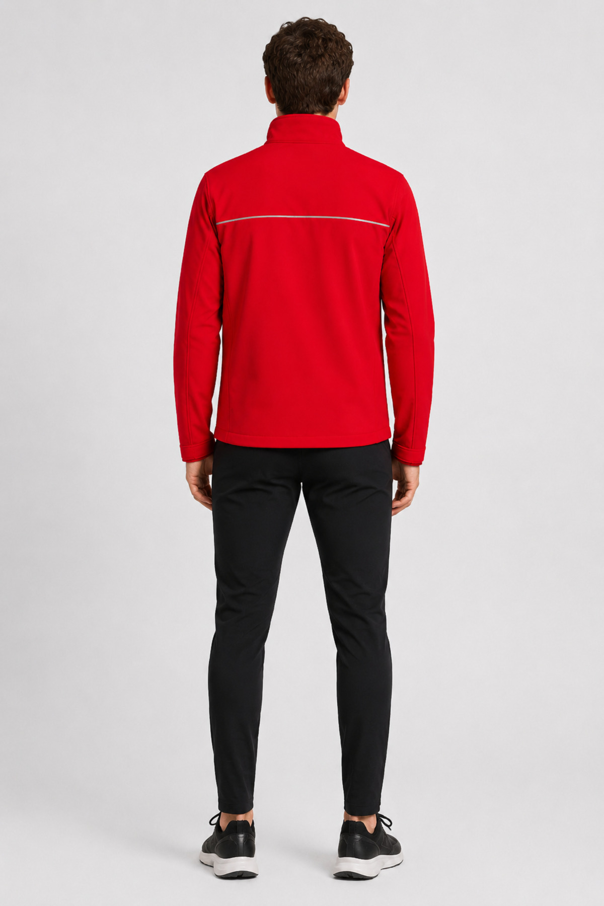 Unisex Kırmızı Reflektör Şeritli Su İtici Softshell Mont Fermuarlı Cepli Kırmızı · Fotoğraf 7