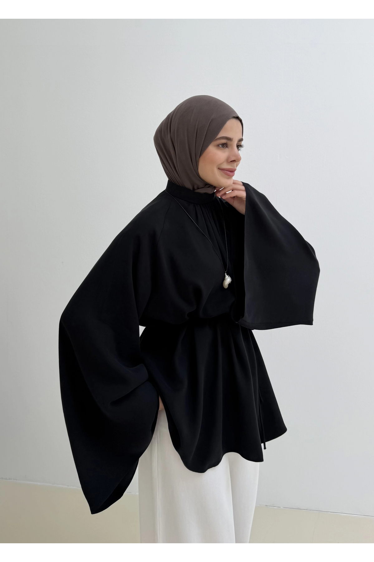 MODA AKSA Geniş Kol Vintage Gömlek Siyah