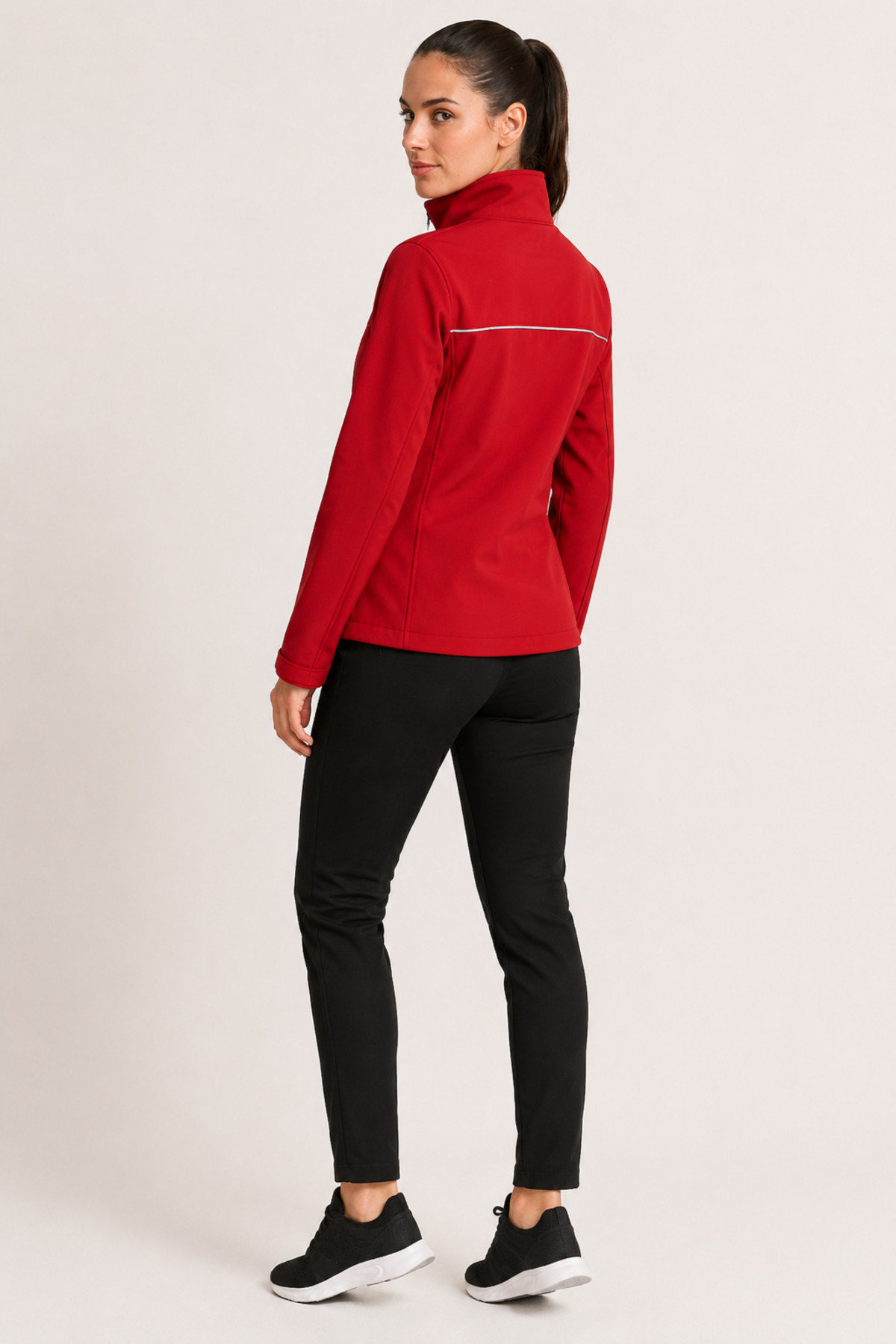 Unisex Kırmızı Reflektör Şeritli Su İtici Softshell Mont Fermuarlı Cepli Kırmızı · Fotoğraf 2