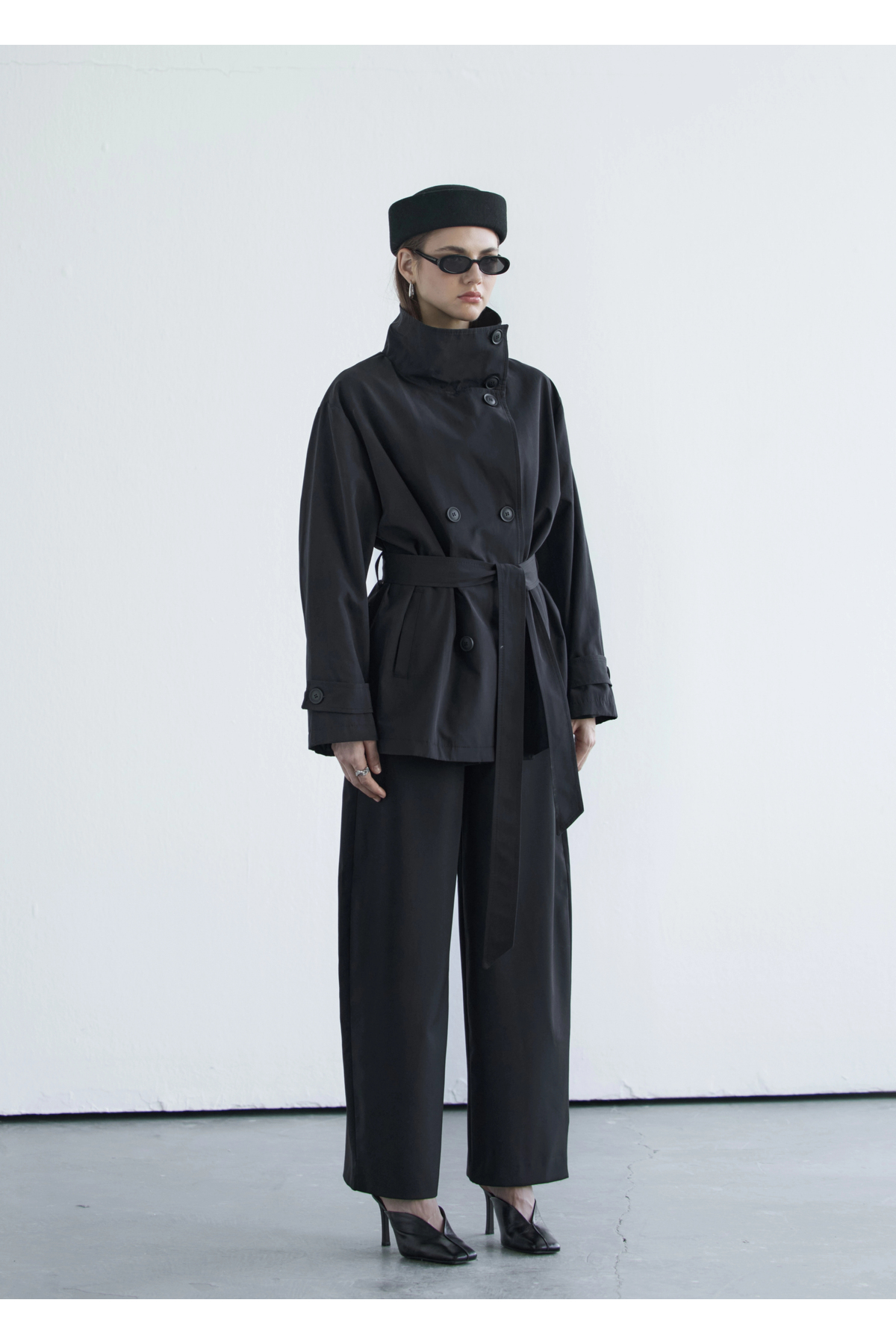 MODA AKSA 2093DİK Yaka Çift Düğmeli Trenç Siyah görsel 5