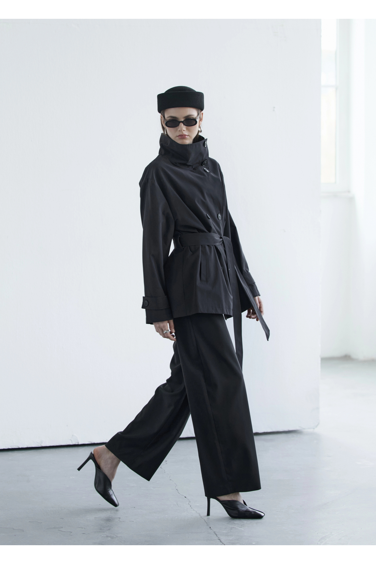 MODA AKSA 2093DİK Yaka Çift Düğmeli Trenç Siyah görsel 8