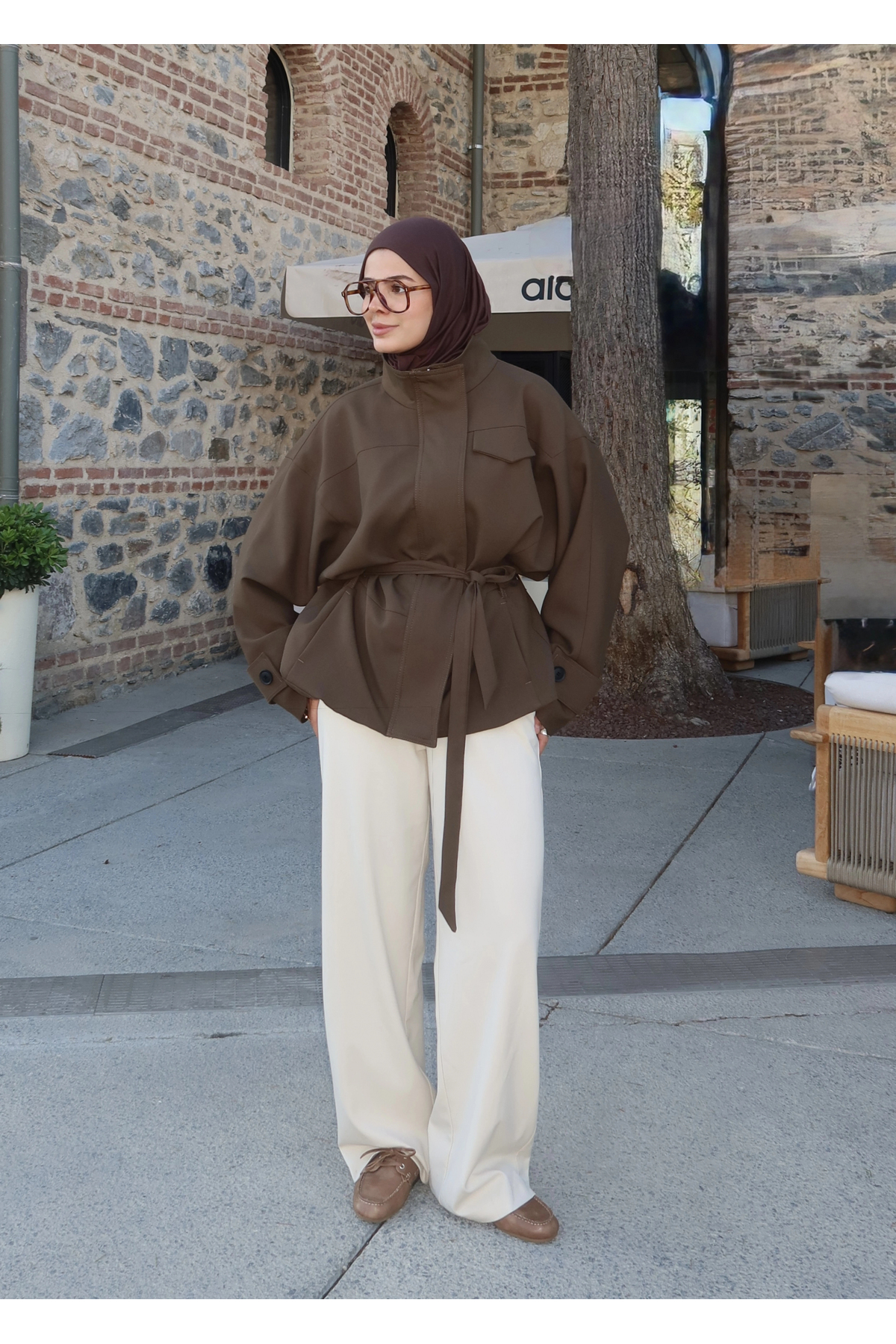 MODA AKSA 2119 Selection Bel Kemerli Ceket Haki görsel 2