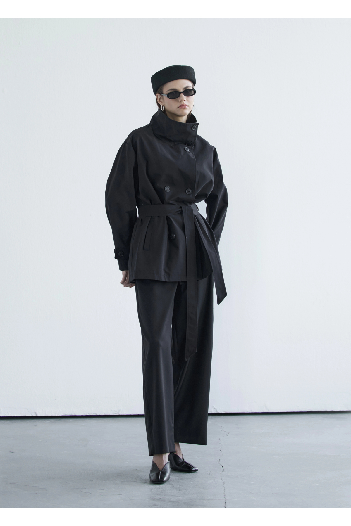 MODA AKSA 2093DİK Yaka Çift Düğmeli Trenç Siyah görsel 6