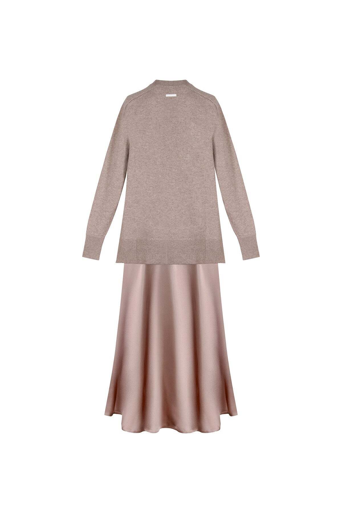 Silk and Cashmere Bej Elena Saf Kaşmir ve Saf İpek Elbise görsel 8