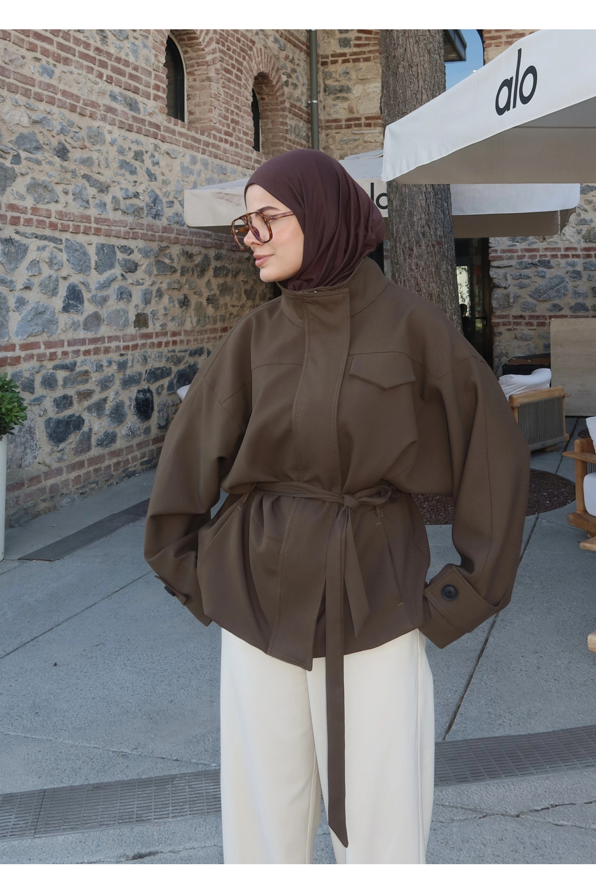 MODA AKSA 2119 Selection Bel Kemerli Ceket Haki görsel 3