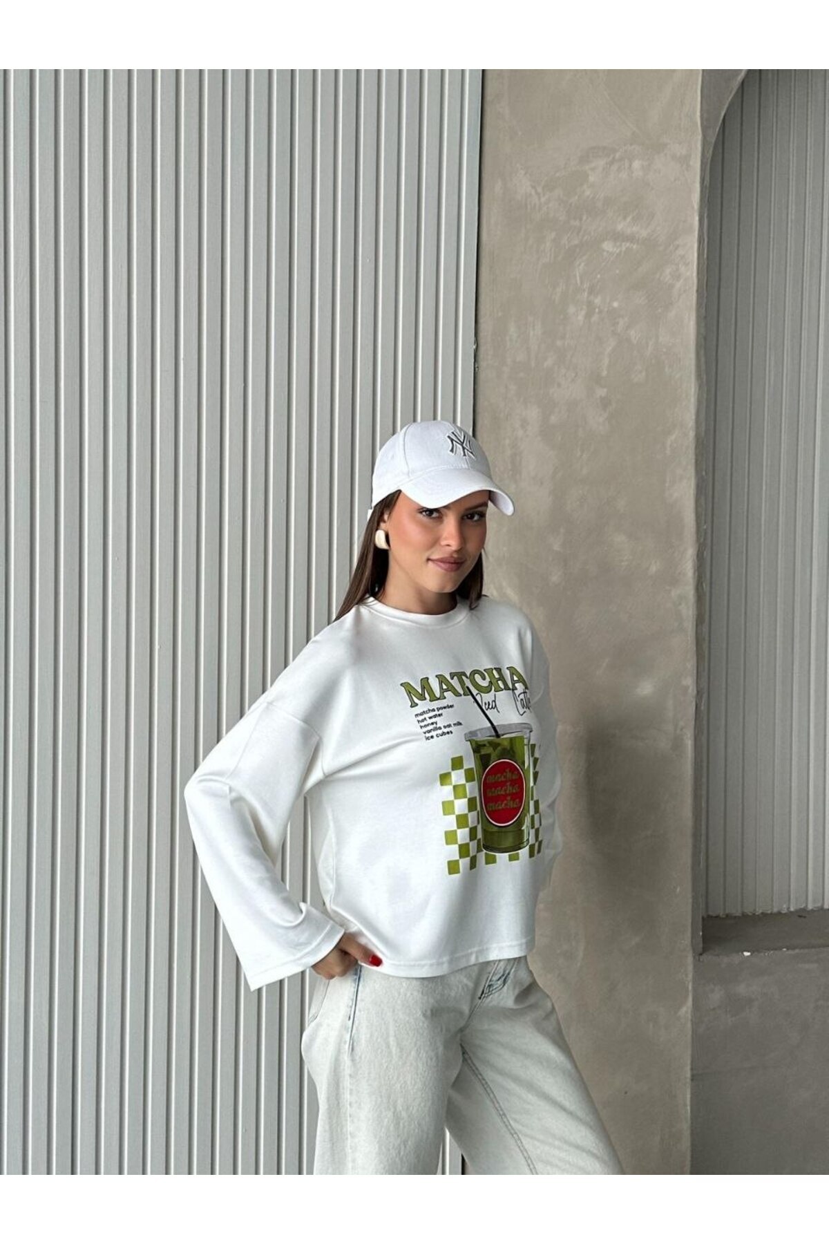 ZF BUTİK Matcha Baskılı Tesettüre Uygun Uzun Kollu Pamuklu Bluz\T-Shirt görsel 5