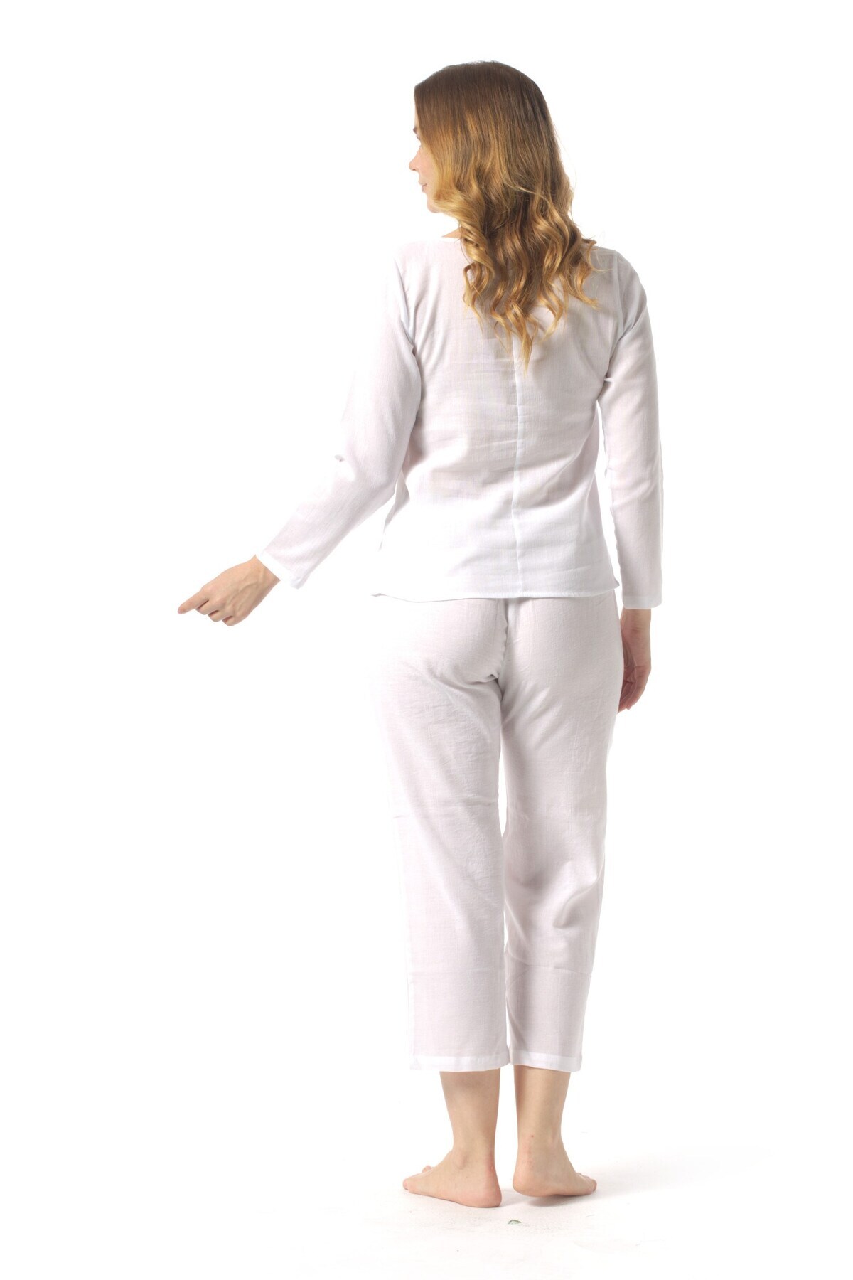 Eliş Şile Bezi Uzun Kol Şile Bezi Pamuk Kadın Bisiklet Yaka İç Bluz Astarı Kombinezon Beyaz Byz görsel 4