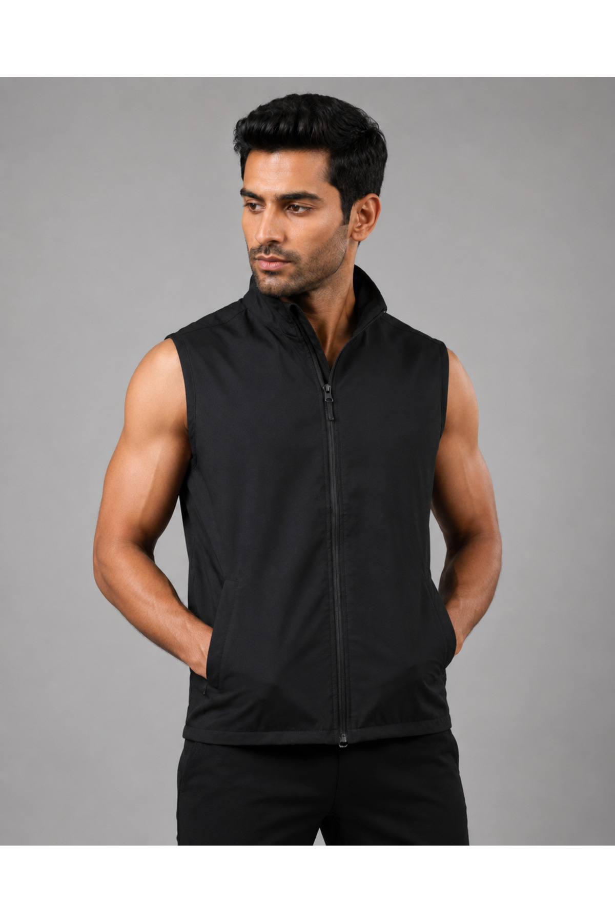 ORANGECAT Unisex Siyah Su İtici Yelek Dik Yaka Fermuarlı Cepli görsel 4