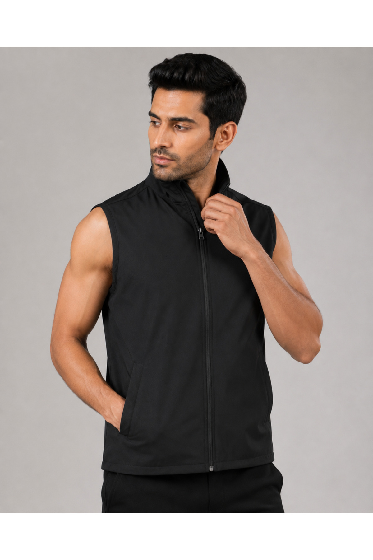ORANGECAT Unisex Siyah Su İtici Yelek Dik Yaka Fermuarlı Cepli görsel 6