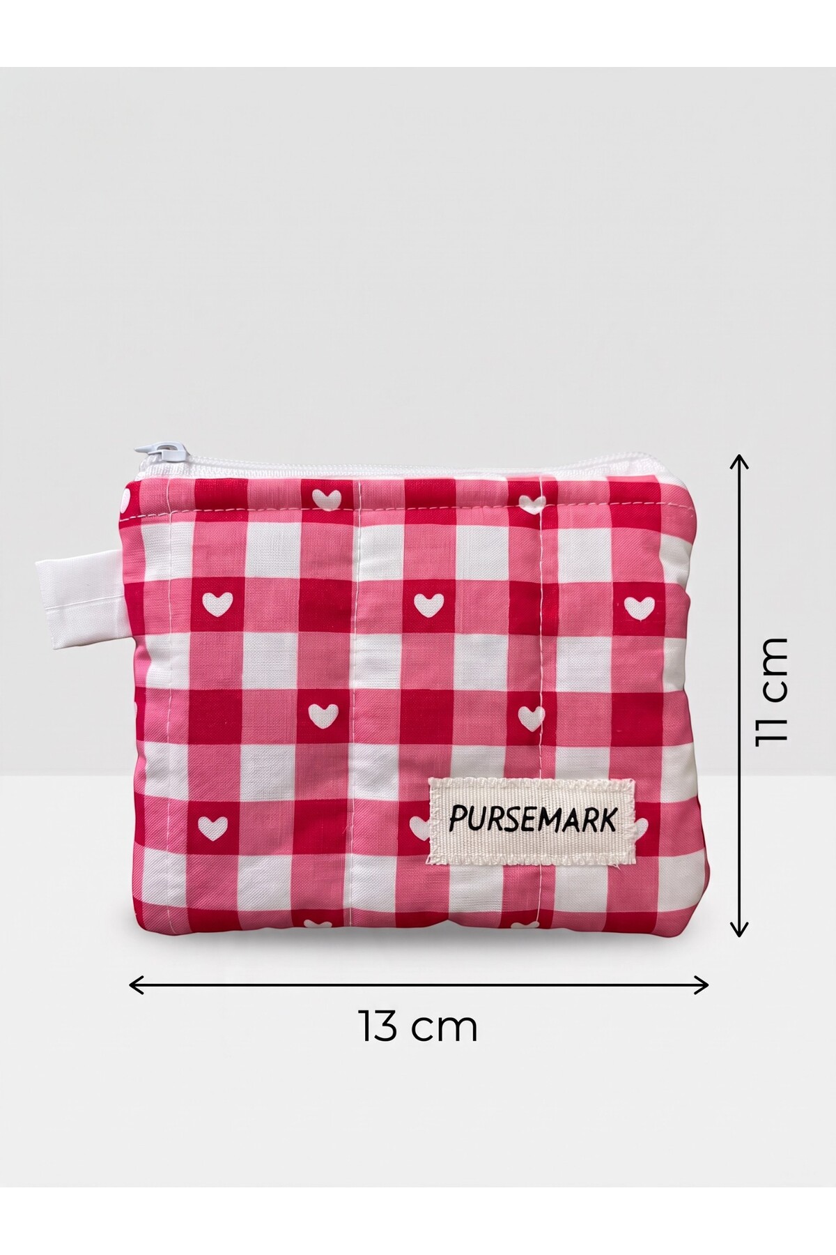 PURSEMARK Kırmızı Kalpli Pötikare Desenli El Yapımı Küçük Cüzdan görsel 4