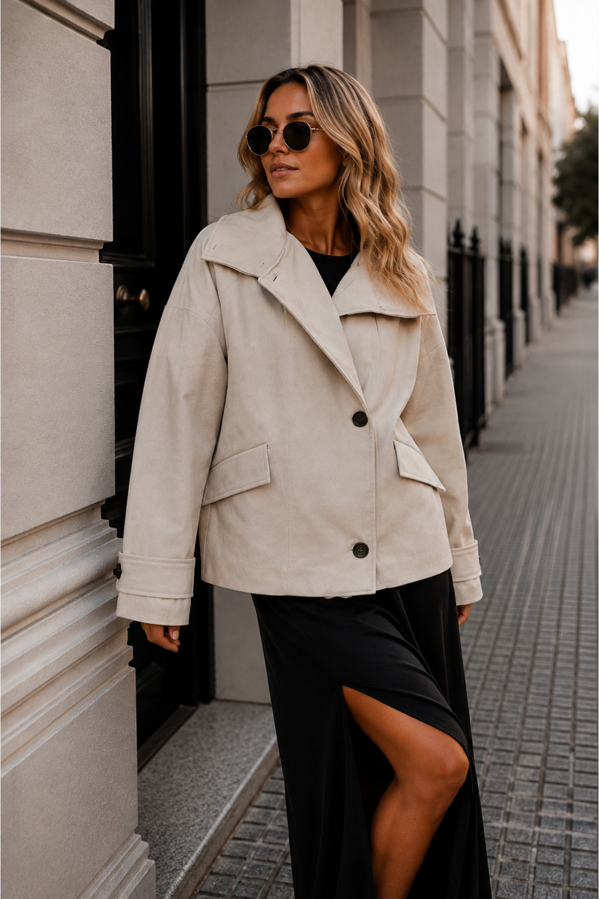 Layk Mayk Kadın Kadifemsi Taş Geniş Kesim Oversize Ceket-0050840367 görsel 3