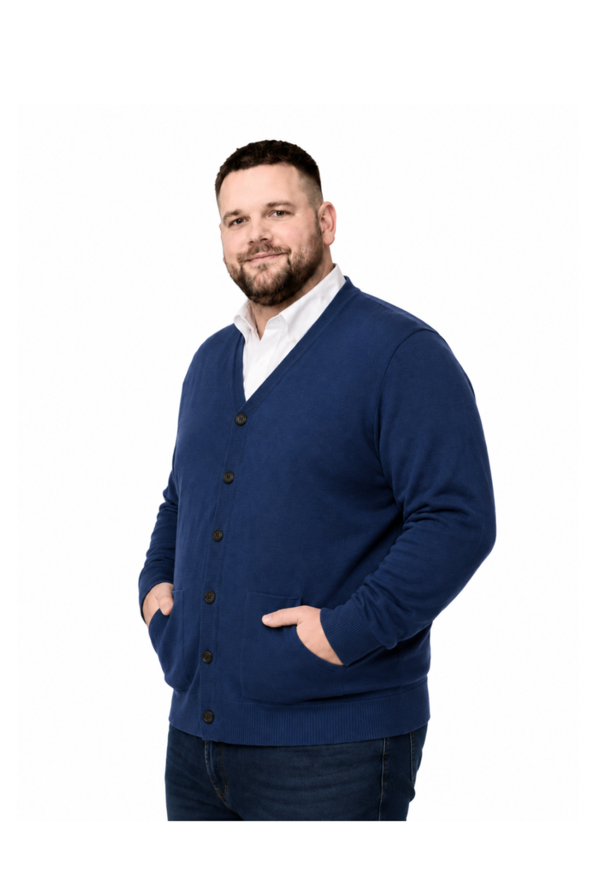 BattalModa Erkek Büyük Beden İndigo Cepli Düğmeli Triko Hırka 3XL-4XL-5XL-6XL görsel 2