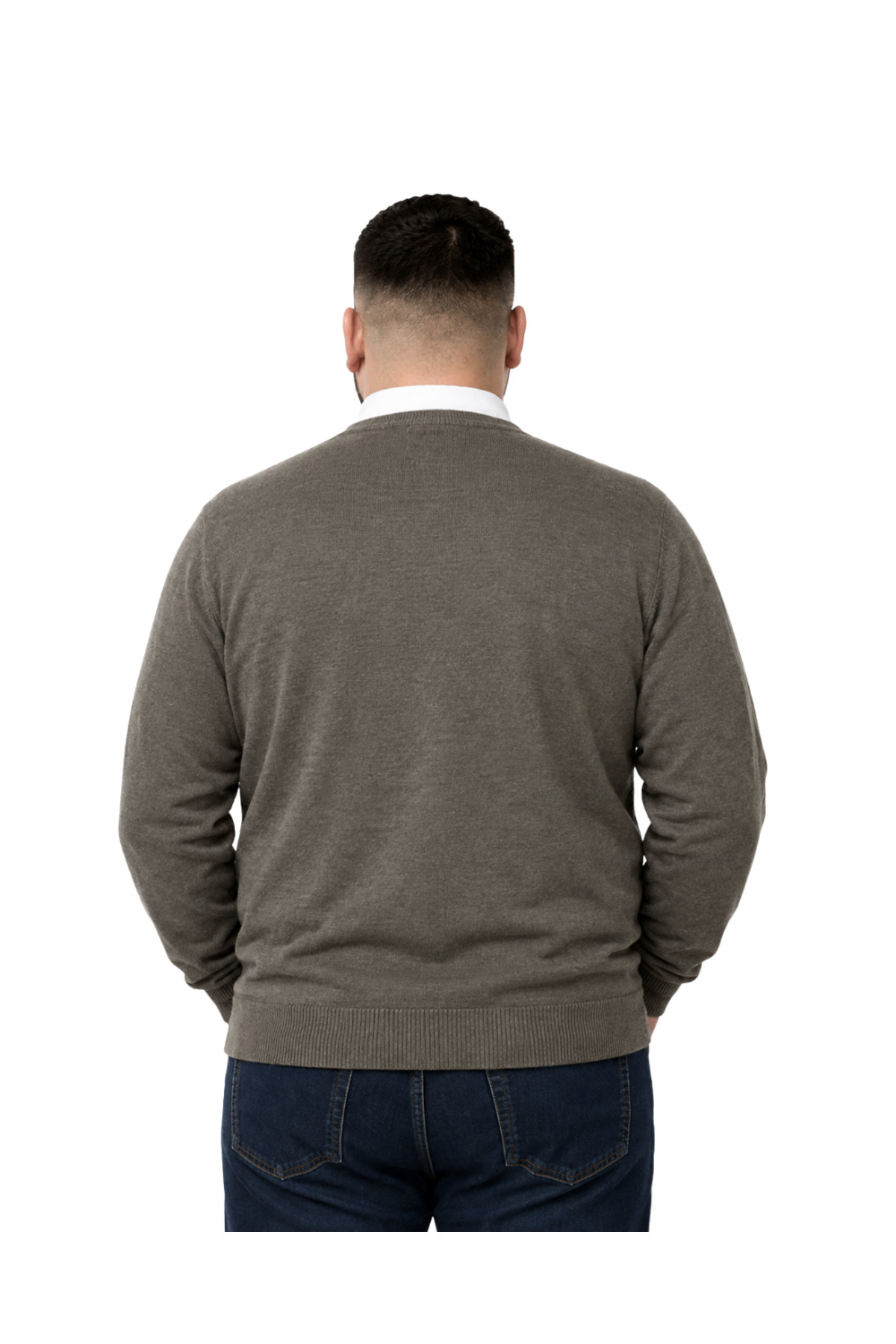 BattalModa Erkek Büyük Beden Koyu Vizon Cepli Düğmeli Triko Hırka 3XL-4XL-5XL-6XL görsel 3