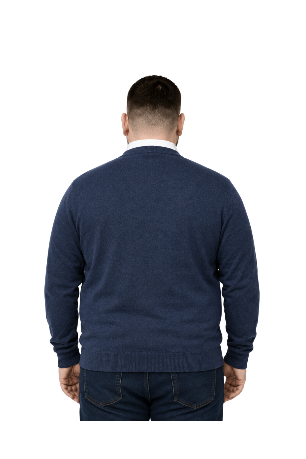 BattalModa Erkek Büyük Beden Melanj Lacivert Cepli Düğmeli Triko Hırka 3XL-4XL-5XL-6XL görsel 3