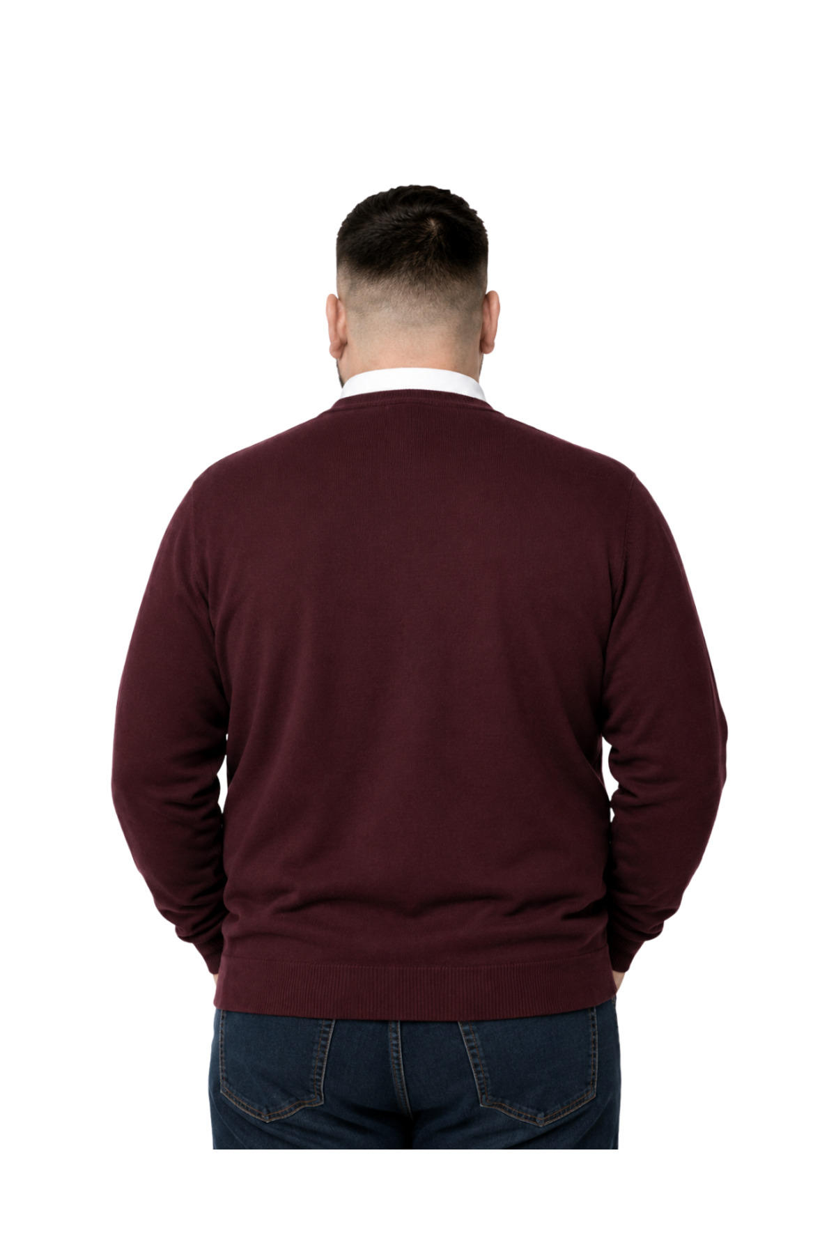 BattalModa Erkek Büyük Beden Bordo Cepli Düğmeli Triko Hırka 3XL-4XL-5XL-6XL görsel 3