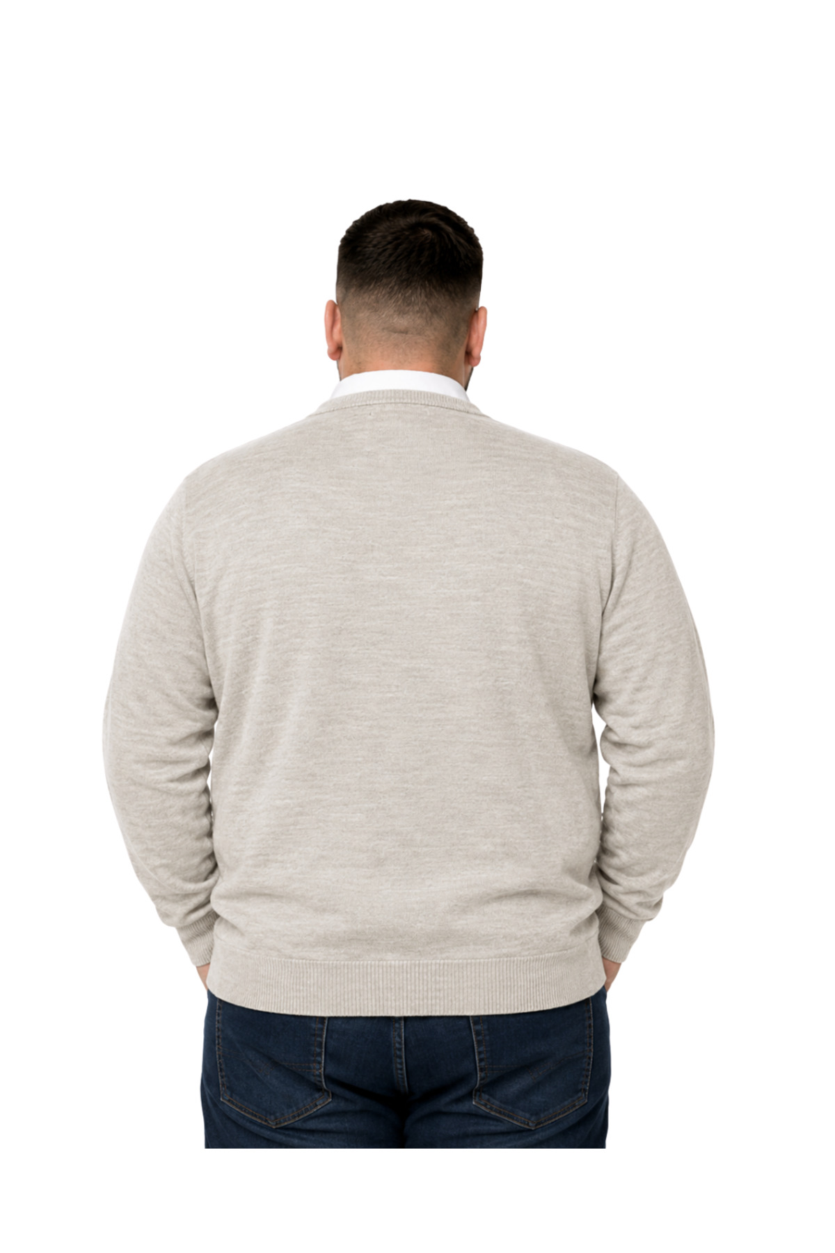 BattalModa Erkek Büyük Beden Bej Cepli Düğmeli Triko Hırka 3XL-4XL-5XL-6XL görsel 3