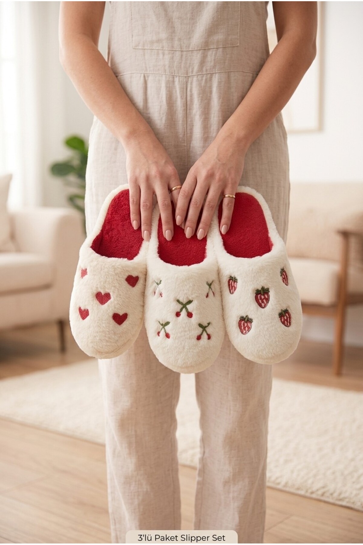 Moda Frato 3'lü Paket LOVELY Kapalı Kadın Terlik Ev Terliği Ses Yapmayan Taban Yumuşak Rahat Terlik görsel 2