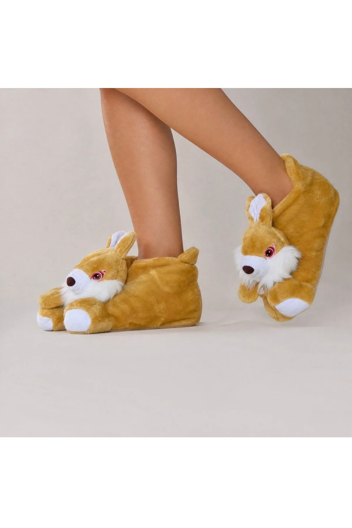 YNS STORE Kadın peluş panduf Terlik sevimli hayvan figürlü yumuşak tüylü kışlık ev terliği sıcak tutan sesiz taban ev ayakkabı görsel 4