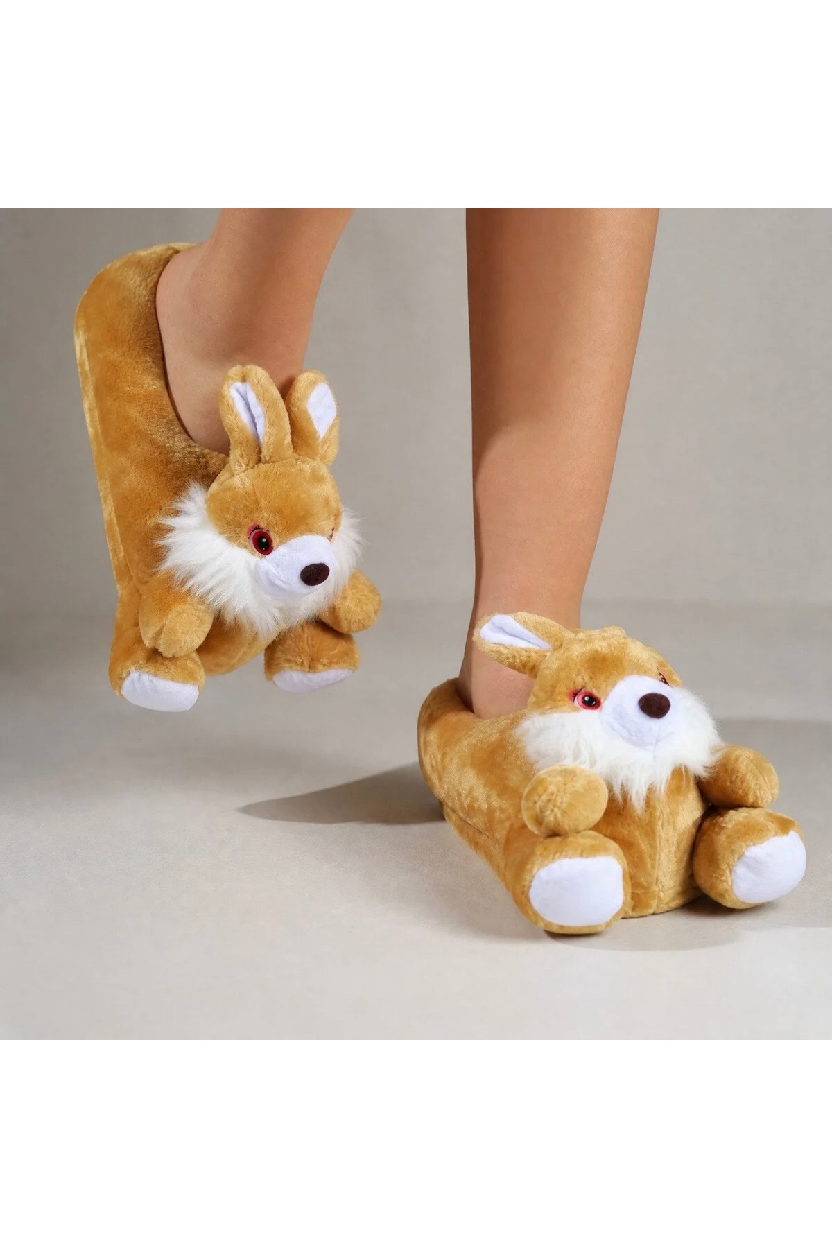 YNS STORE Kadın peluş panduf Terlik sevimli hayvan figürlü yumuşak tüylü kışlık ev terliği sıcak tutan sesiz taban ev ayakkabı görsel 3