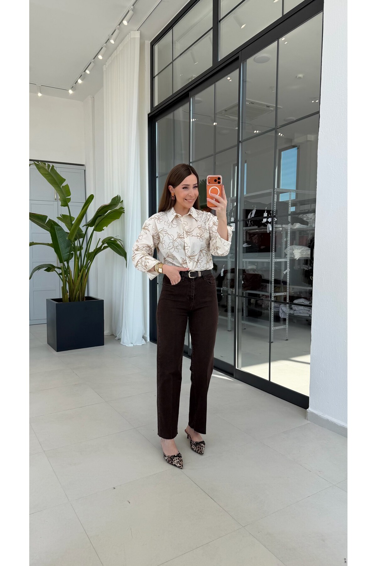 elif teke Brown Kahve Kemerli Jean Kahverengi görsel 2