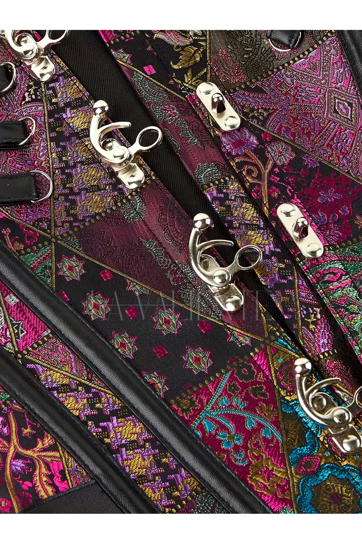 LA VALİENTE Premium - Bordo Kadın Etnik Desenli Metal Tokalı Vintage Korse Büstiyer görsel 6