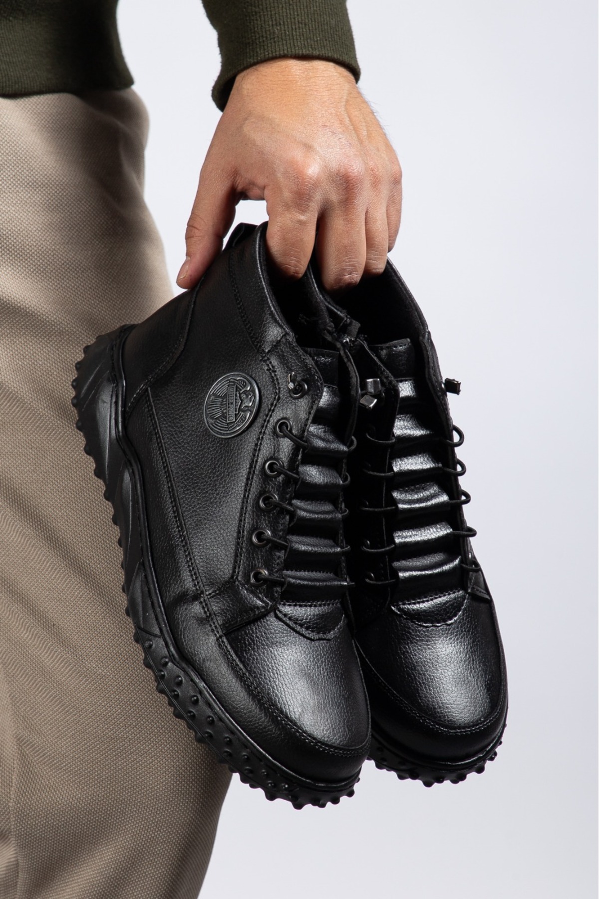 MY GROSS SHOES Siyah Su&Soğuha Dayanıklı Garantili Kaymaz Taban Akıllı Bağcıklı Fermuarlı Kışlık Erkek Bot görsel 5
