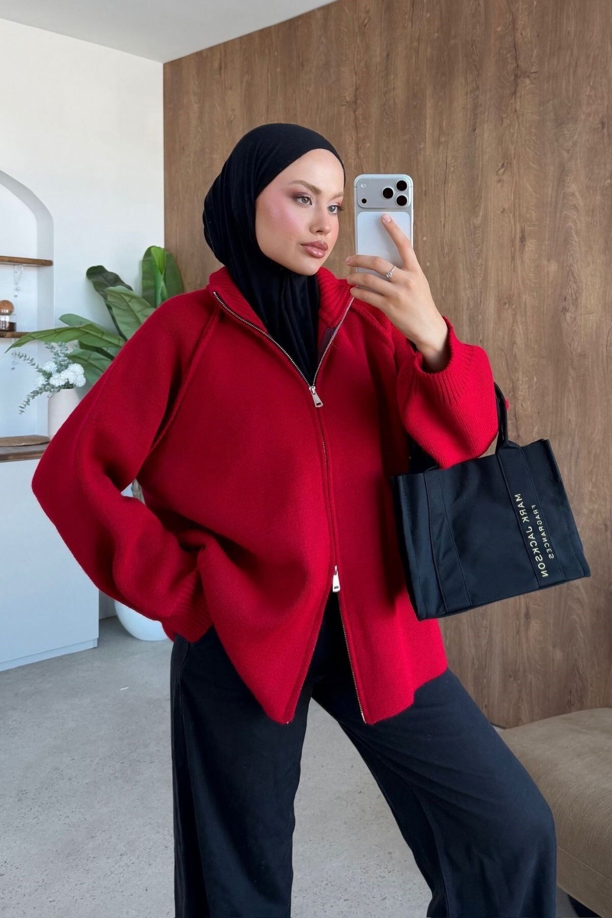 Hazamoda Roma Fermuarlı Hırka Kırmızı