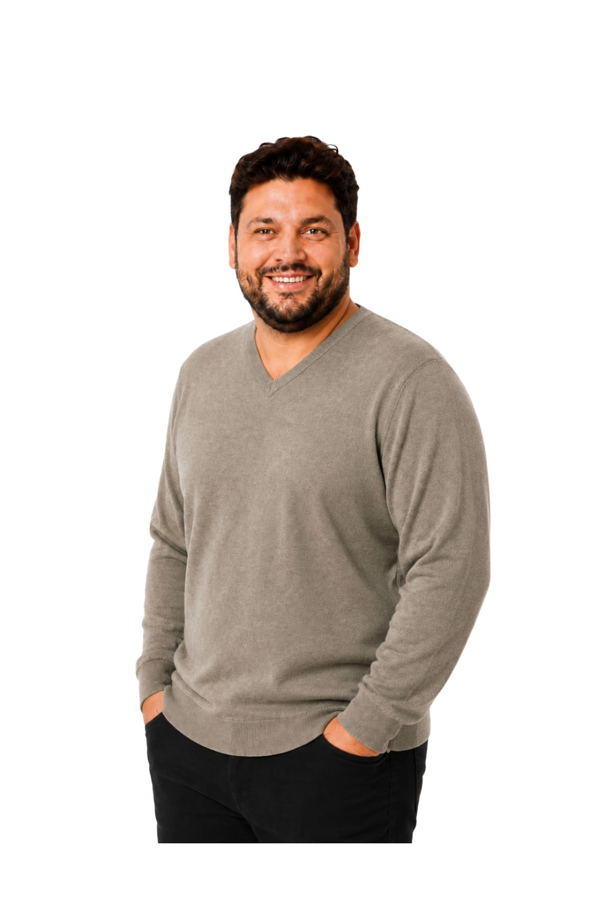 BattalModa Erkek Büyük Beden Vizon V Yaka Pamuklu Kazak 3XL-4XL-5XL-6XL görsel 2