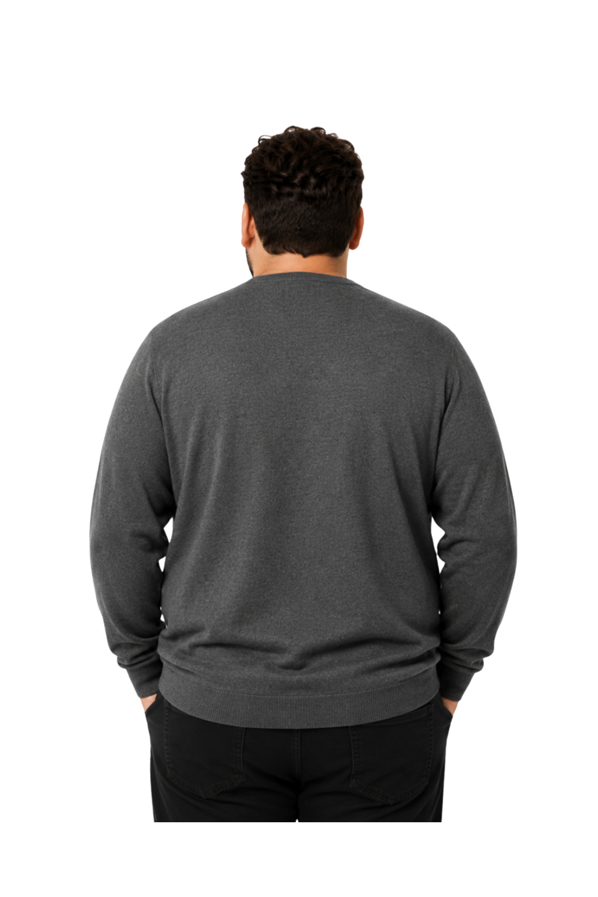 BattalModa Erkek Büyük Beden Füme V Yaka Pamuklu Kazak 3XL-4XL-5XL-6XL görsel 3