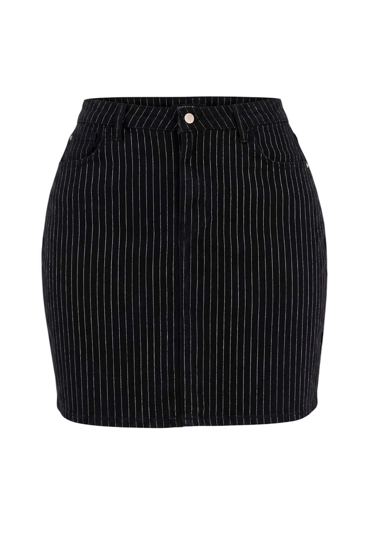 Trendyolmilla Curve Siyah Denim Büyük Beden Etek
