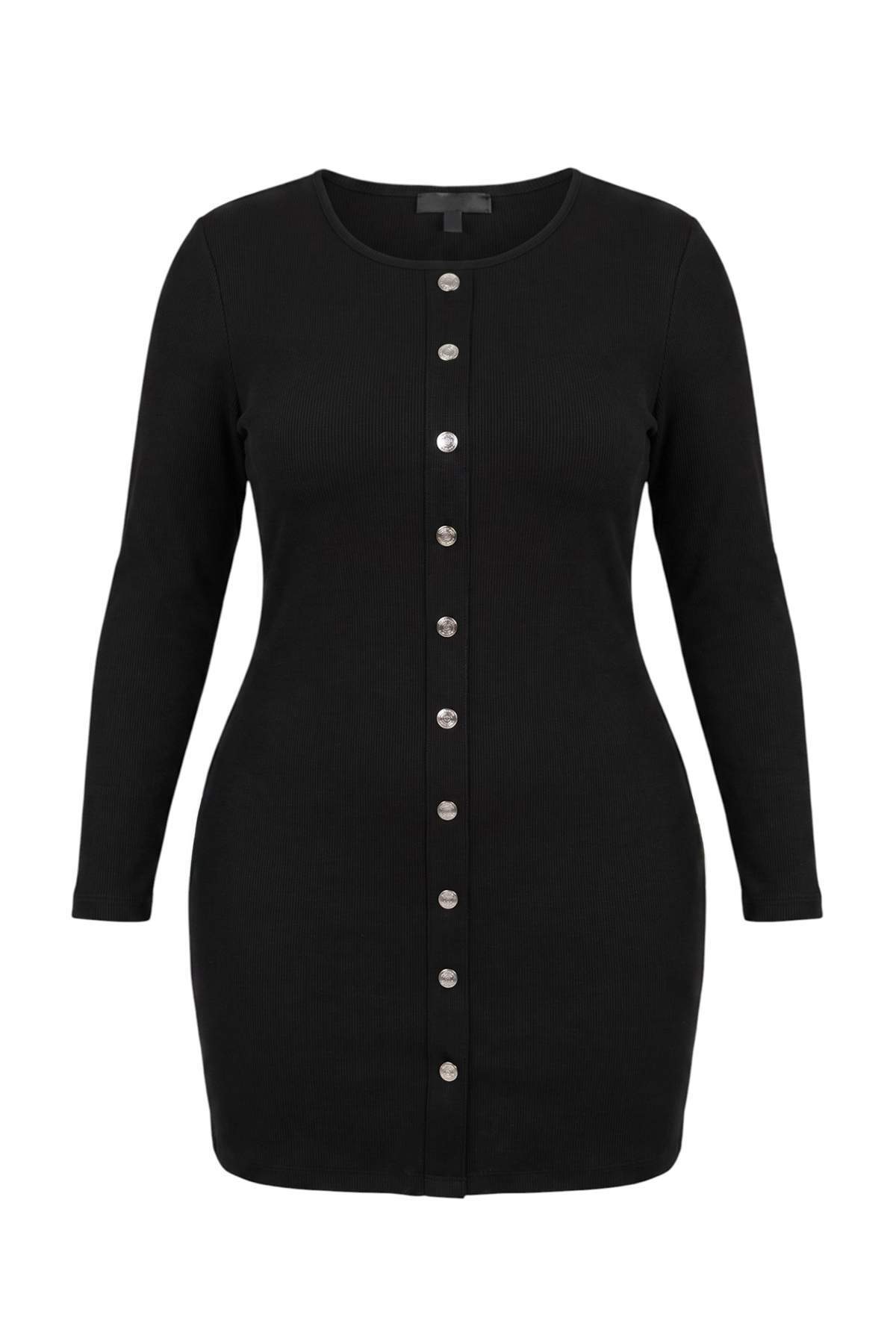 Trendyolmilla Curve Siyah Örme Büyük Beden Elbise TBBAW27AH00063