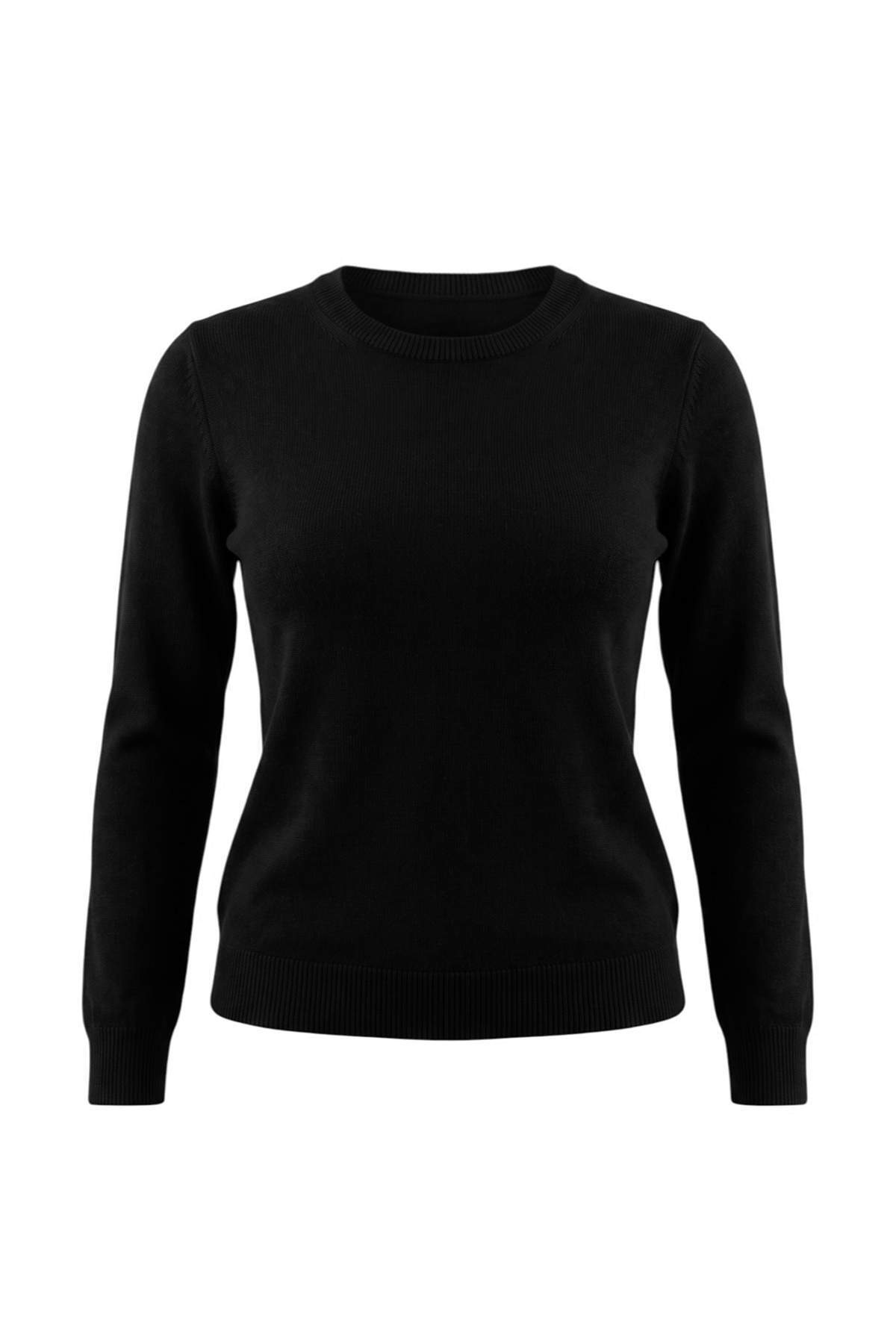 Trendyolmilla Wardrobe Essentials Siyah %100 Yün Bisiklet Yaka Basic Triko Kazak TWOAW27KZ00140