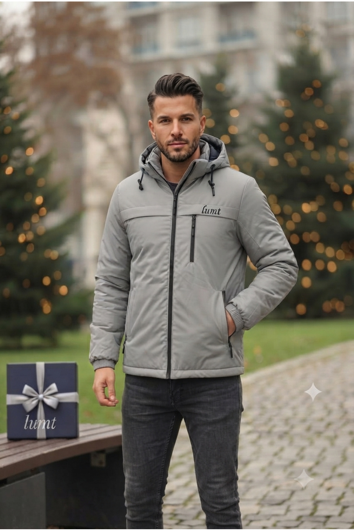 lumt Gri İçi Polarlı Yağmurluk Rüzgarlık Ceket Bay Bayan Uyumlu 3 cepli Çıkarılabilir Kapşonlu ve Ayarlanabilir Bel Lastikli Unisex Su ve Rüzgar İtici / Fleece - Lined Raincoat / Windbreaker Unisex görsel 2