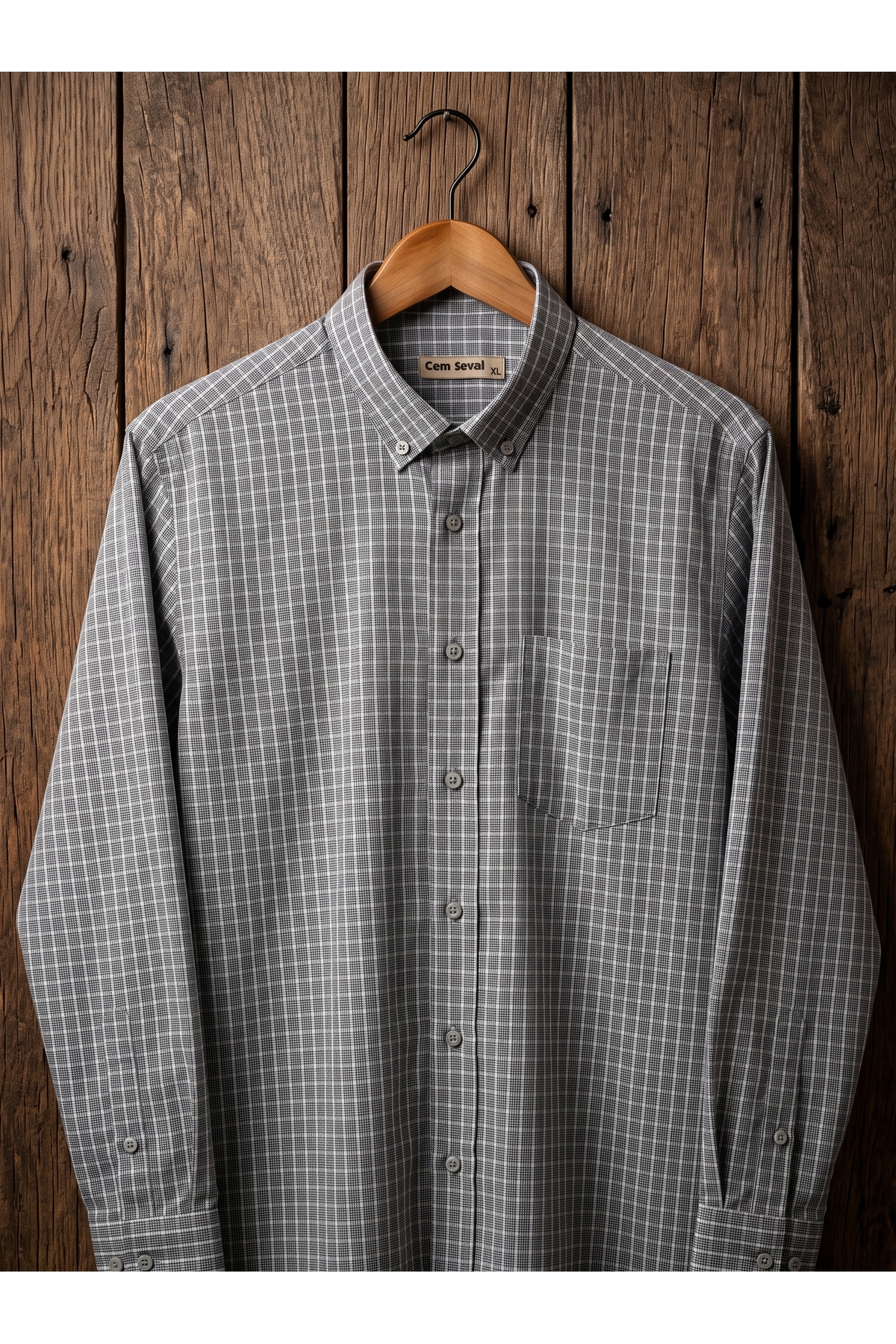 secret touch Büyük Beden Erkek Uzun Kollu Kareli Tek Cepli Battal Boy Gömlek (2XL - 3XL - 4XL) görsel 2