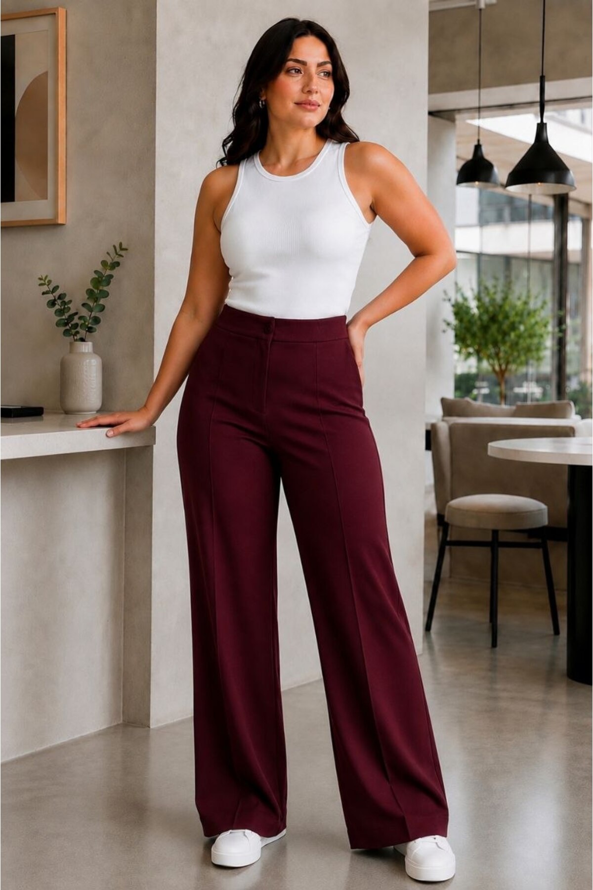 Maison La Femme Kadın Büyük Beden Pantolon Çımalı Palazzo görsel 4