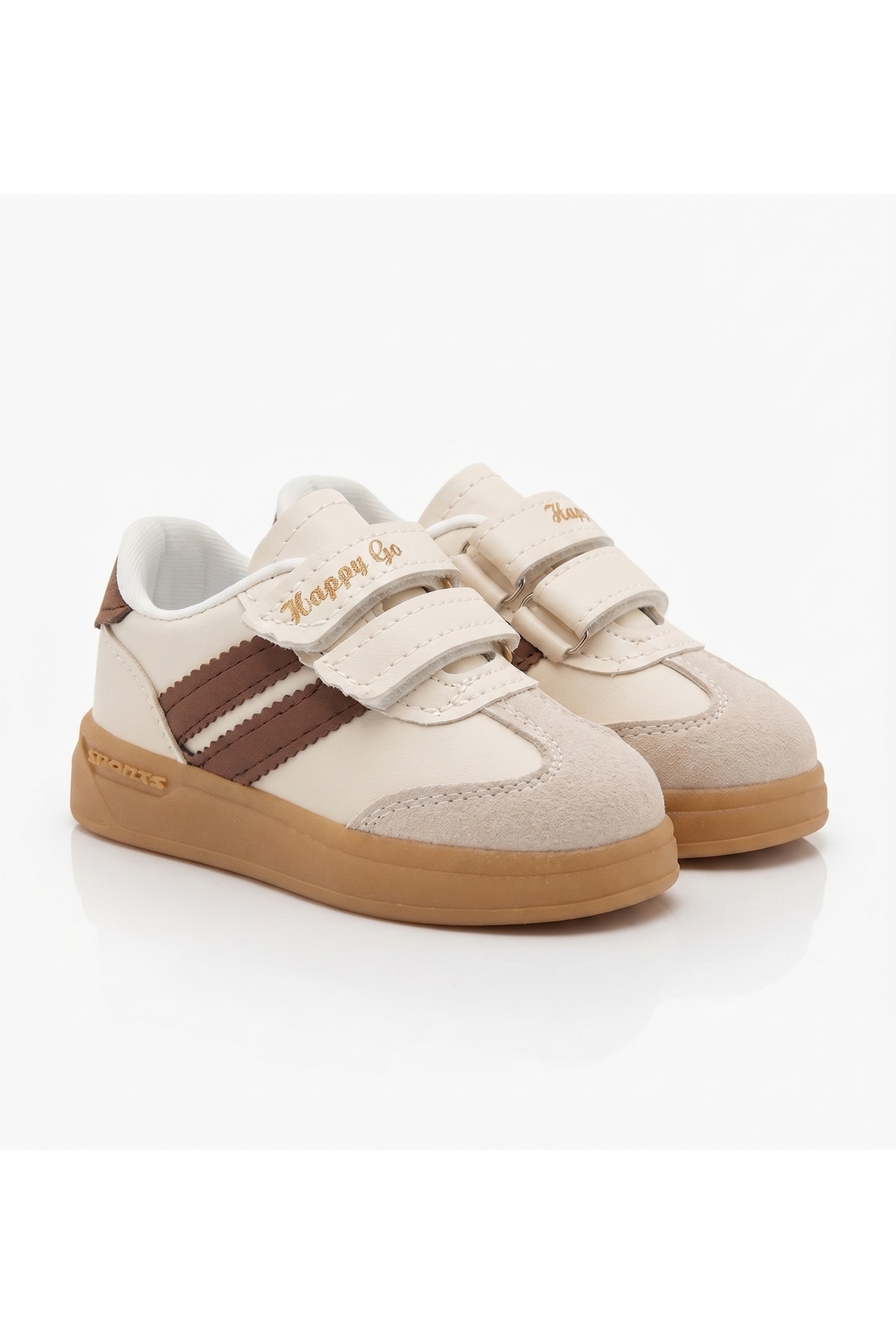 Işıklı Erkek / Kız Çocuk Bebek Kahverengi Spor Okul Ayakkabı Cırt Cırtlı Sneaker