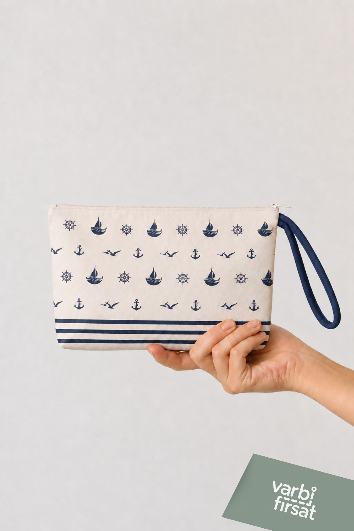 Varbifırsat Desenli Fermuarlı Clutch Çanta Bilek Askılı Günlük El ve Makyaj Çantası