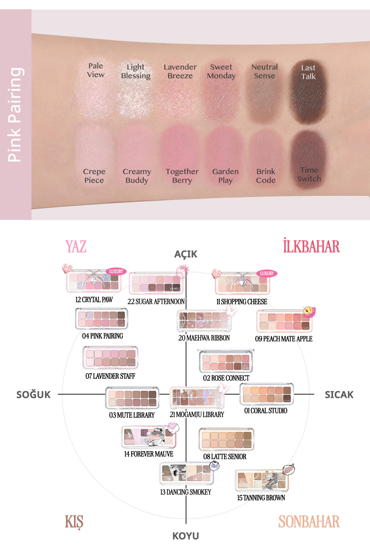 Hafif Dokulu Yoğun Renklere Sahip Göz Farı Paleti CLIO Pro Eye Palette Air (04 Pink Pairing) — صورتی 111121 — تصویر 5 از 9