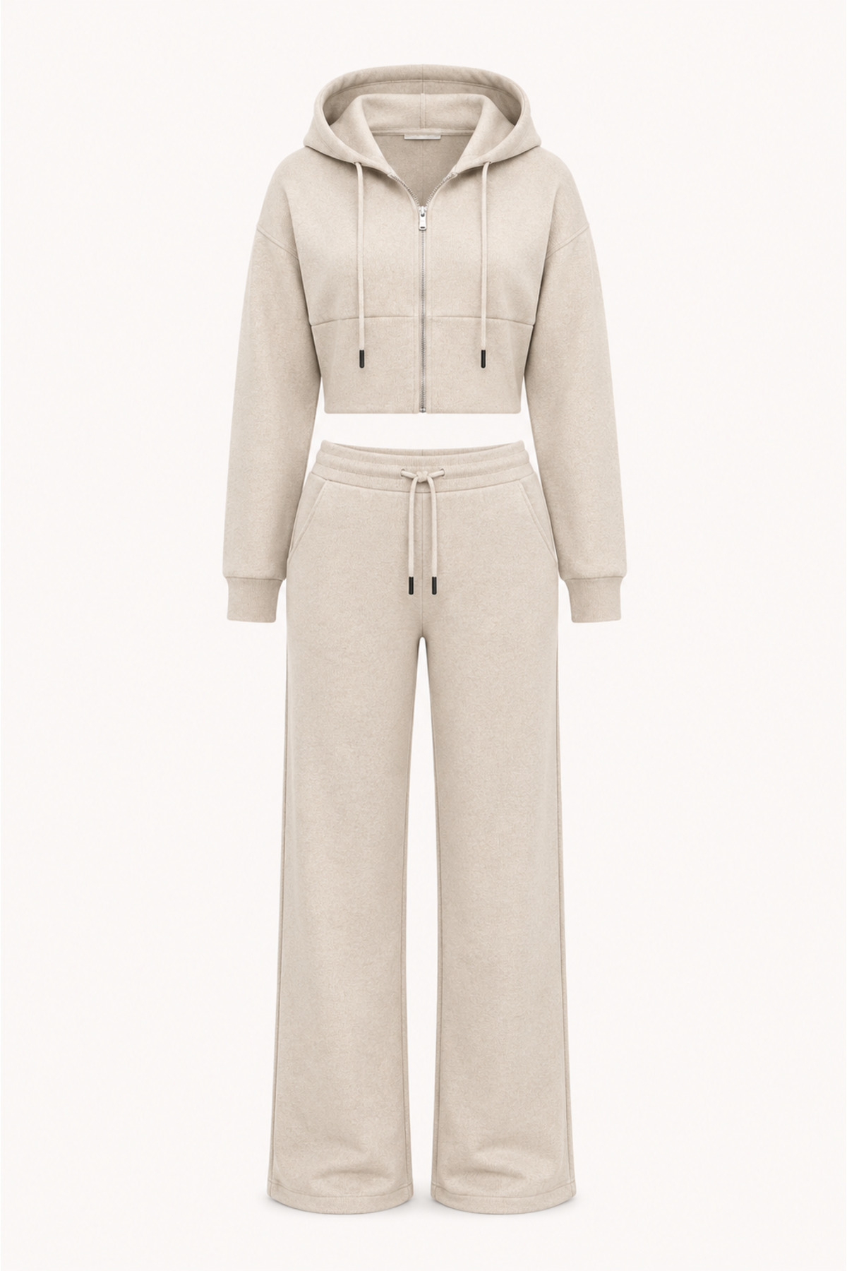 NOTHING Premium-Damen-Set aus Thessaloniki-Stoff mit Crop-Kapuzenjacke mit Re...