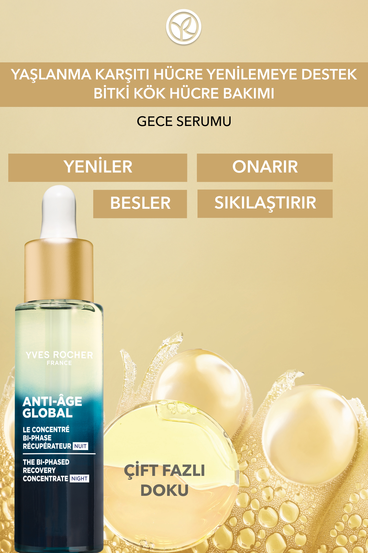 Gece Serumu-Niasinamid&Hyaluronik Asit-Yaşlanma Karşıtı Bitki Kök Hücre Bakımı Anti Age Global 30ml — 99206 — تصویر 2 از 8