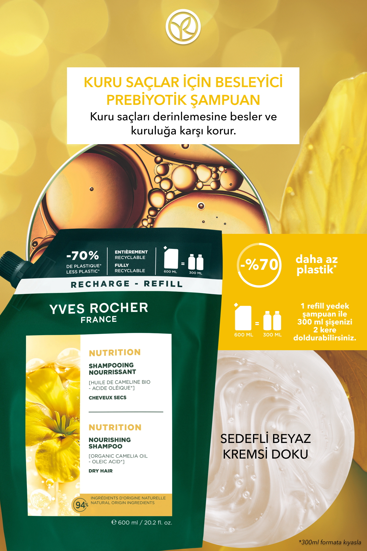 Besleyici Prebiyotik Refill Şampuan-Kuru Saçlar/Nutrition-Tuzsuz, SLS,SLES İçermez , Vegan -600ml — 43598 — تصویر 2 از 8