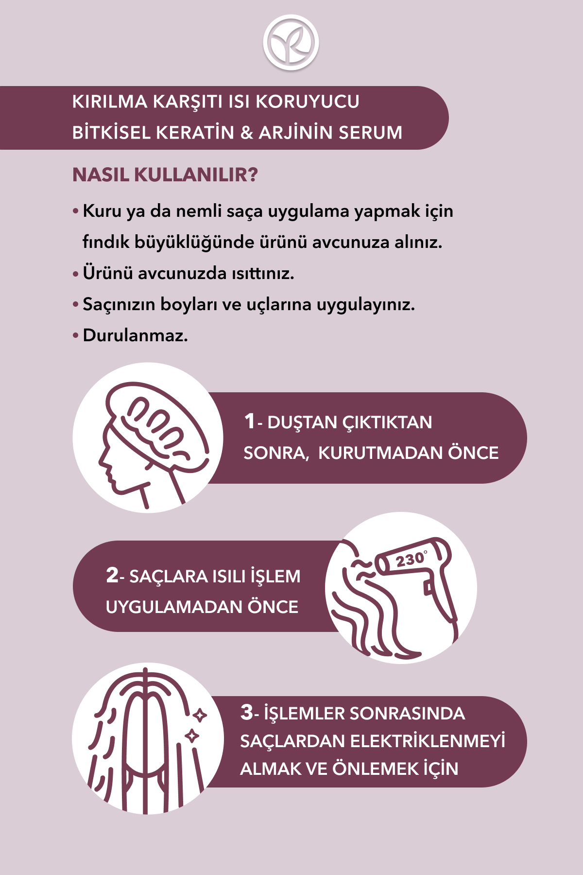 Kırılma Karşıtı Isı Koruyucu Bitkisel Keratin Arjinin Serum - Yıpranmış Saçlar -Vegan -100ml — 96007 — تصویر 5 از 8