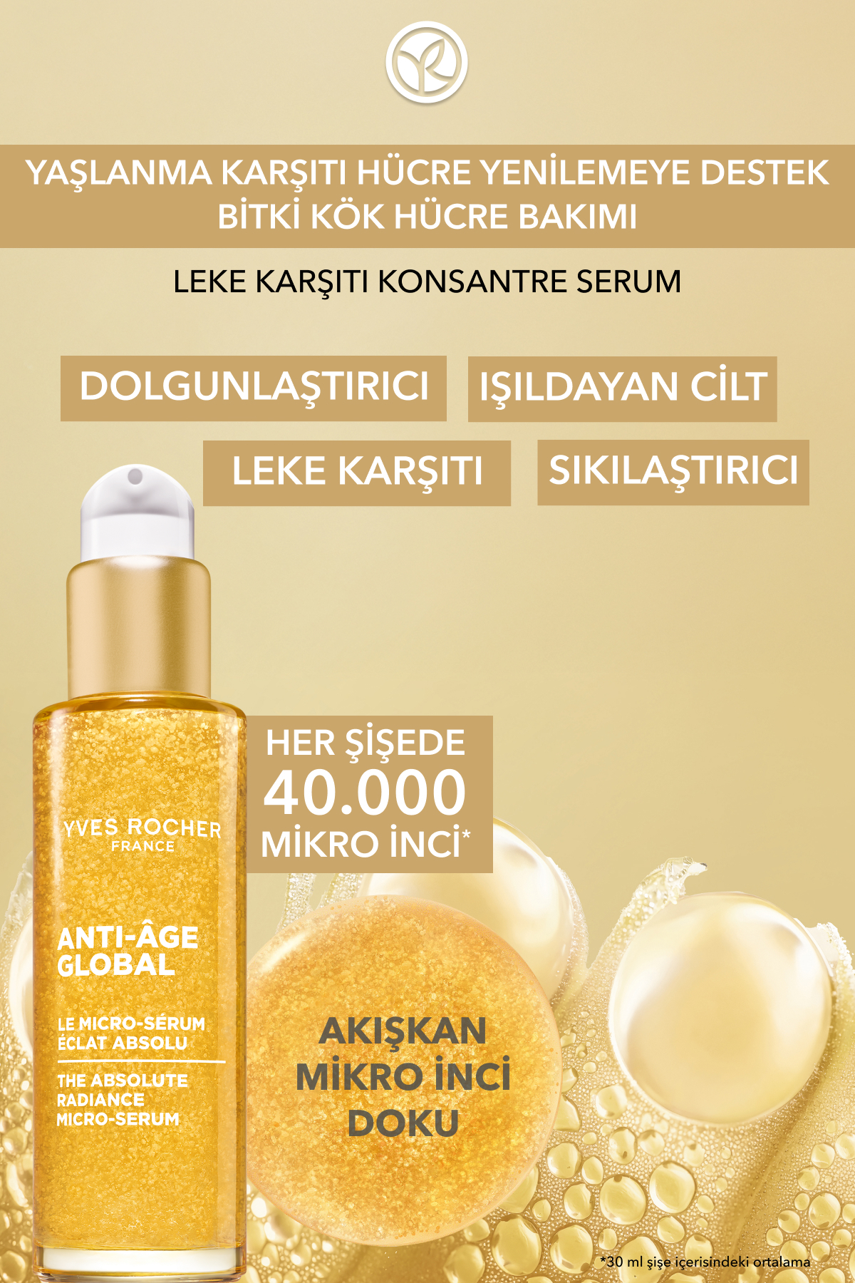 Konsantre Serum-Hyaluronik Asit-Yaşlanma ve Leke Karşıtı Bitki Kök Hücre Bakımı Anti Age Global 30ml — 96869 — تصویر 2 از 8