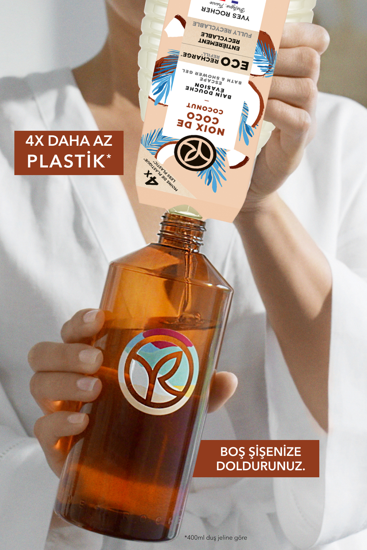 ژل دوش یدک اکو ریفیل - مرطوب‌کننده نارگیل تروپیکال - بدون SLS و SLES، وگان - 600ml