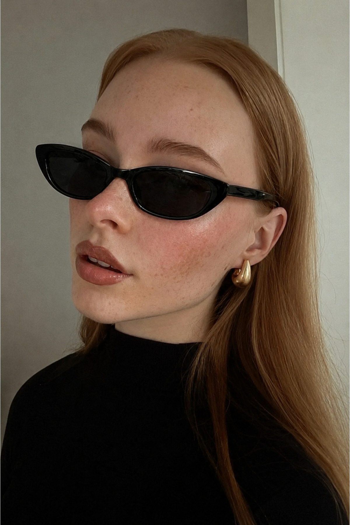 Goldmine Bella Vintage Cat Eye Güneş Gözlüğü Siyah | Kılıf ve Silme Bezi Hediyeli