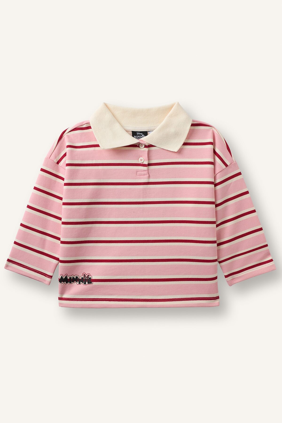%100 Pamuk Disney Mickey & Minnie Polo Yaka Çizgili Sweatshirt Kız Bebek I2158A526AU
