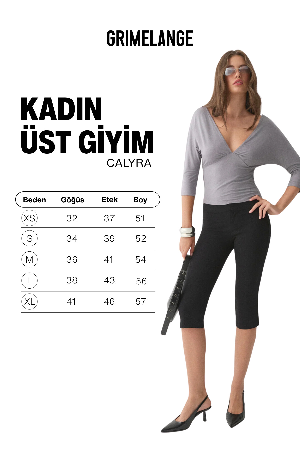 GRIMELANGE CALYRA Kadın Esnek Kumaşlı V Yaka Önü Büzgülü Ve Uzun Kollu Gri Bluz görsel 6