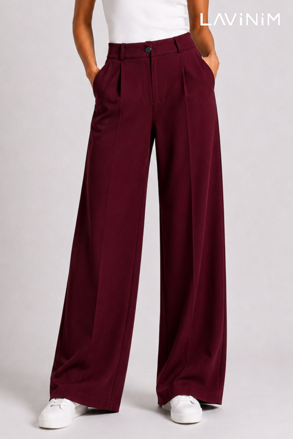 LAVİNİM Palazzo Oversize Orjinal Kesim Bordo Kadın Pantolon görsel 2