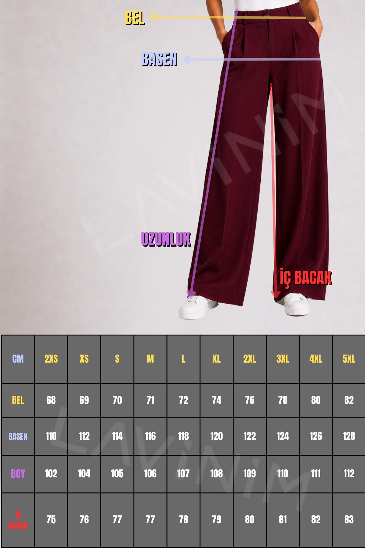 LAVİNİM Palazzo Oversize Orjinal Kesim Bordo Kadın Pantolon görsel 8